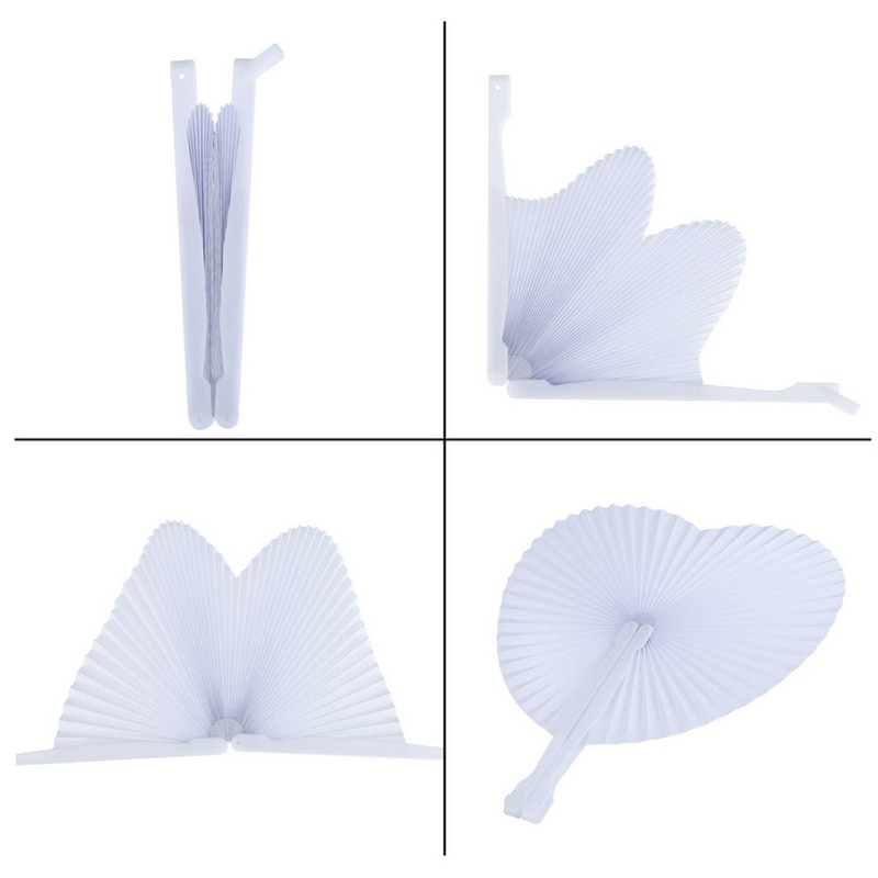 2pcs Fan White Paper Deco Decoration Wedding Party for The Guests Anniversary Wedding DIY Party (Heart) Folded Fan