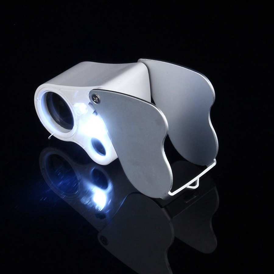 30X 60X Magnifying Loupe Jewelry Jewelers Pocket Magnifier 2 LED Lights