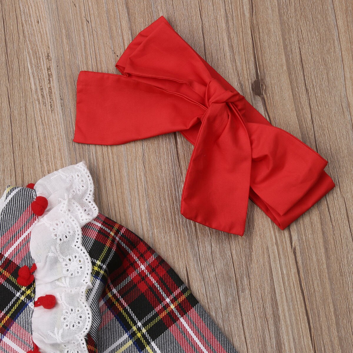 Cute Toddler Infant Baby Girls Boys Plaid Lace Long Sleeve Romper Bodysuit Jumpsuit Xmas Outfits Clothes 0-24M