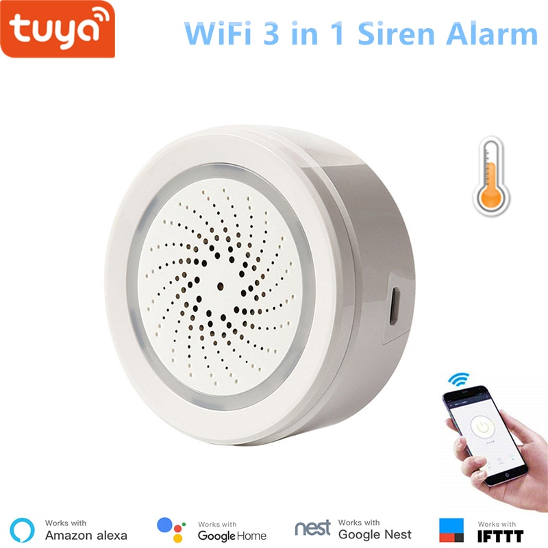 Tuya Smart Home Security WiFi Siren Alarm with Temperature and Humidity Sensor APP Remote Control Alexa Google Home Compatible