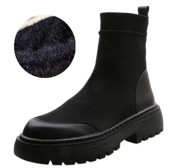 Botas de nieve de algodón con suela gruesa para mujer, calzado elástico rebelde, para Otoño e Invierno: Black Plush / 41