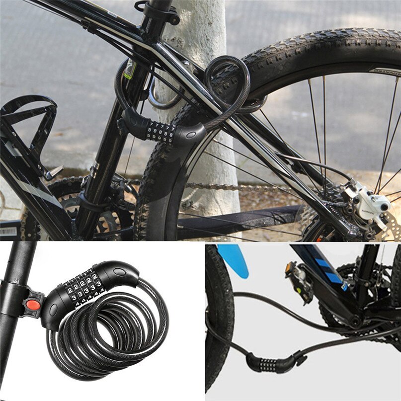 Bike Lock 5 Digit Code Combination Bicycle Security Lock 1200 mm x 12 mm Steel Cable Spiral Bike Cycling Bicycle Lock