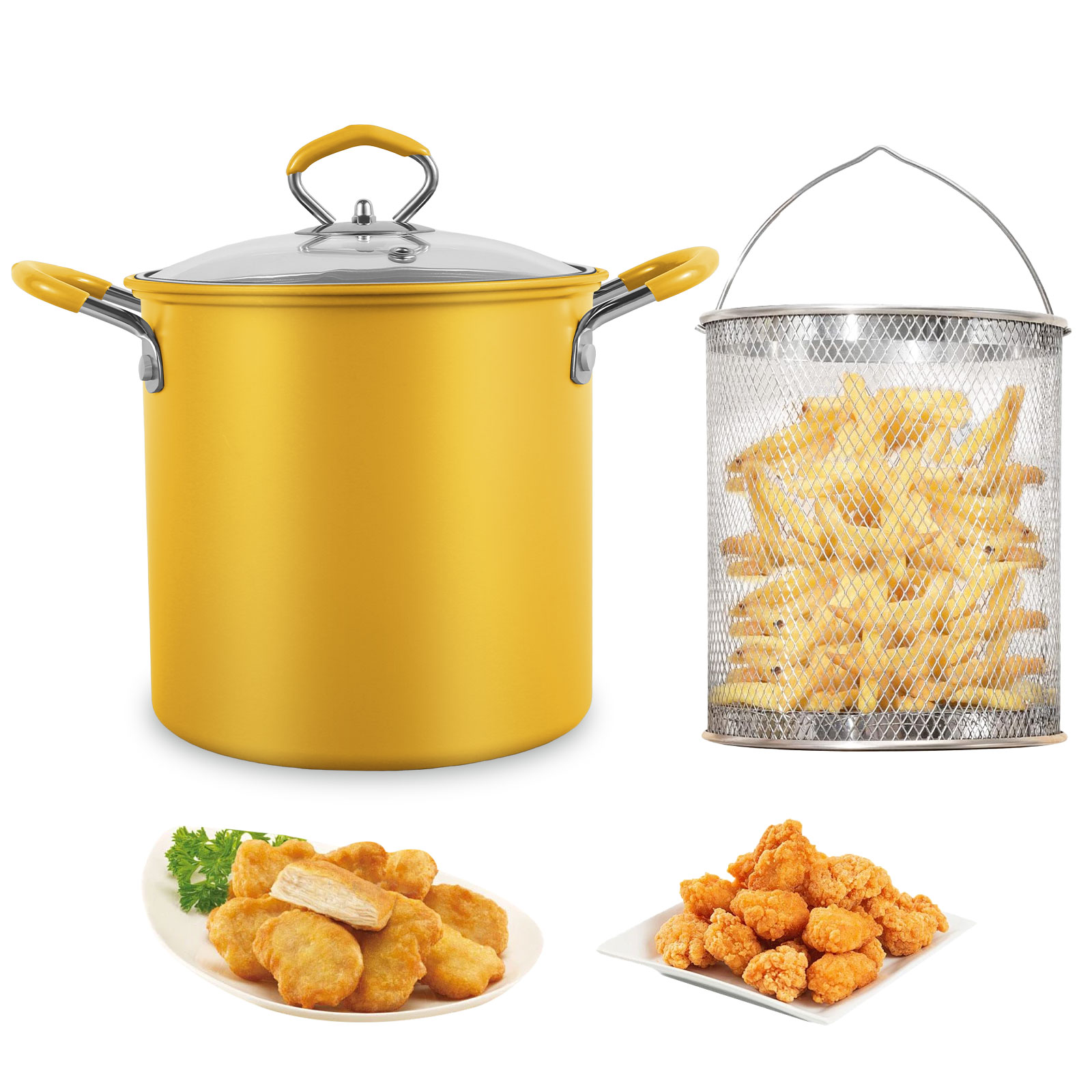 Olla para freidora con cesta coladora, olla para freidora de patatas fritas de pescado de acero inoxidable, olla para freír resistente al calor, Mini olla freidora de aceite de 3L