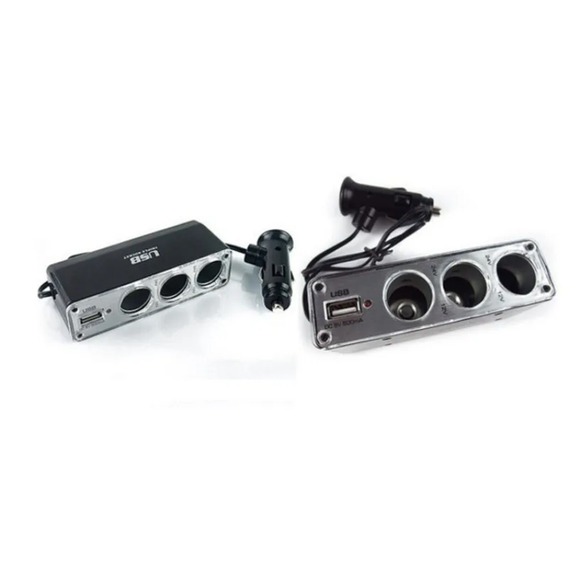 Auto-Feuerzeug-Adapter, Ladegerät, Adapter, dreifacher Splitter, Feuerzeug-Ausgang, 12 V, ABS, Schwarz, Zigarren-Auto-Adapter, Feuerzeug, mehrere Steckdosen, USB-Anschluss