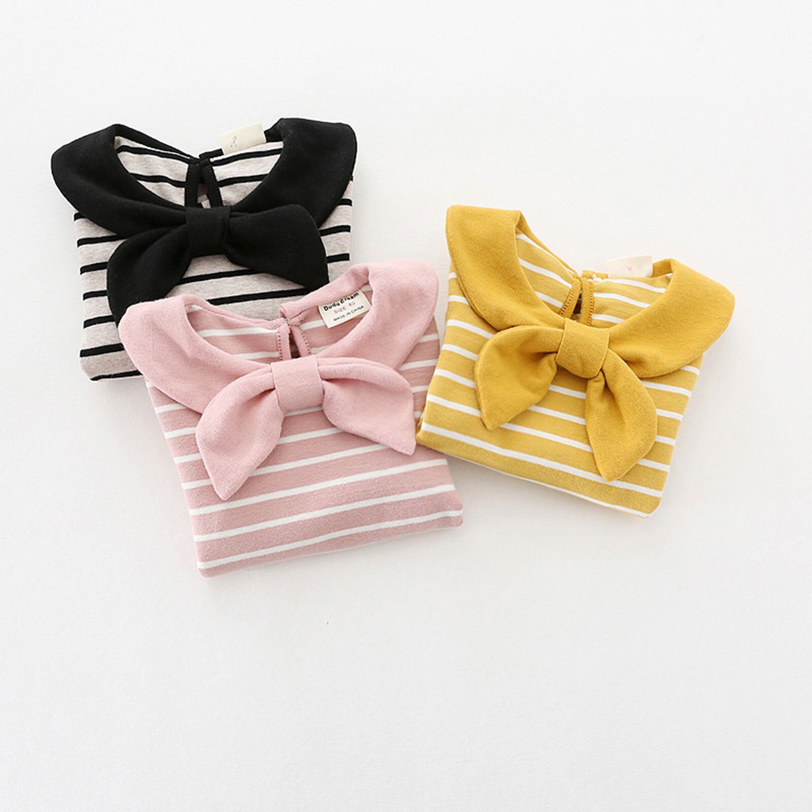 Lente Leuke Meisje T-shirt Katoen Lange Mouwen Revers Streep Top Kinderen T-shirt Baby Kleding Dieptepunt Shirt Voor Kinderen