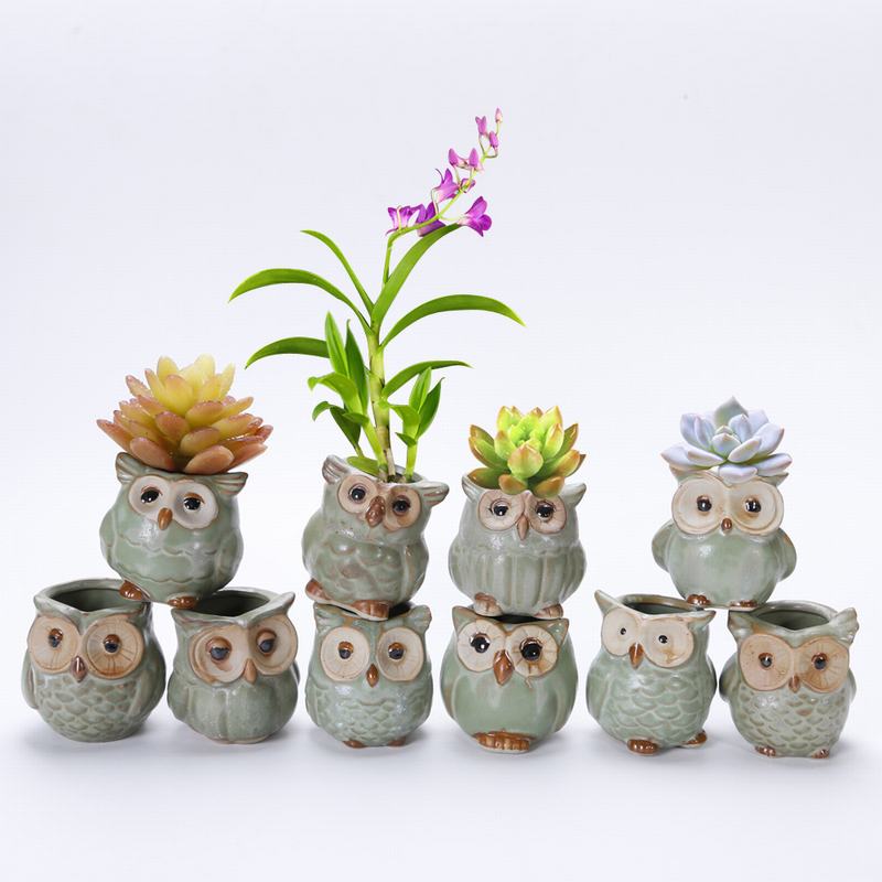 Söt keramisk uggla form kruka saftiga växter krukor blommor plantering hem kontor dekor keramisk planter skrivbord blomkruka