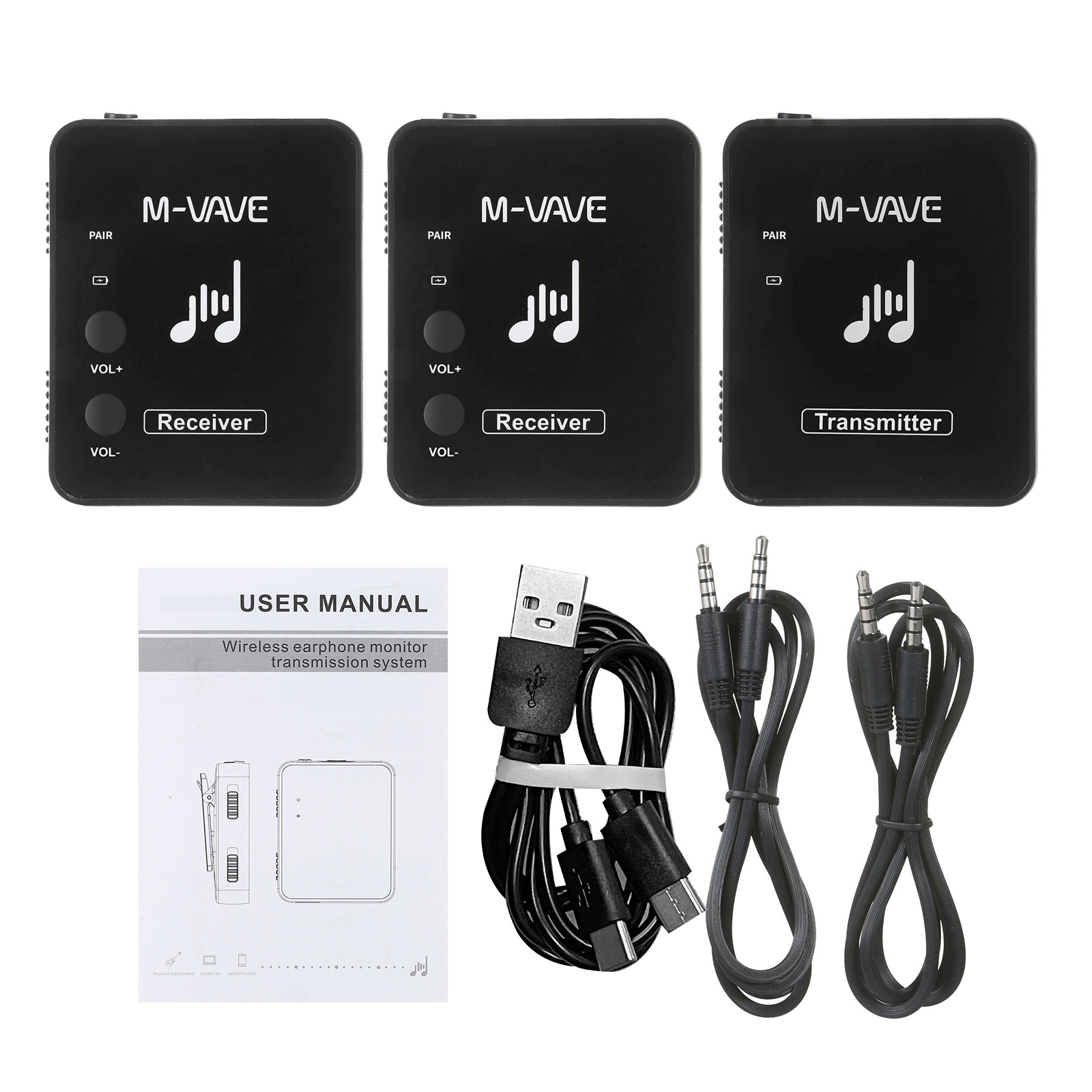 Récepteur d'oreille arrière sans fil M-VAVE WP-10 2.4GHz, récepteur Rechargeable du système de Transmission de moniteur d'écouteurs sans fil