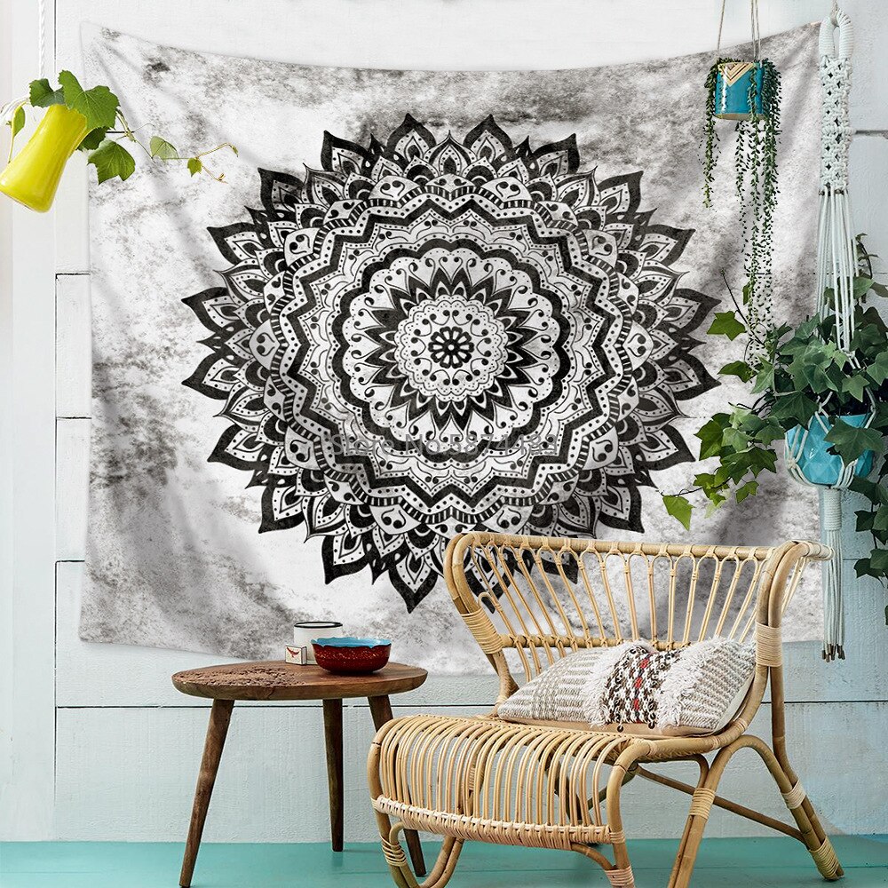 Black Mandala Tapestry Bohemian Mandala Tapestry Gray Marble Gold Blue Wall Hanging Indian Boho Beach Throw Rug Blanket Mattress