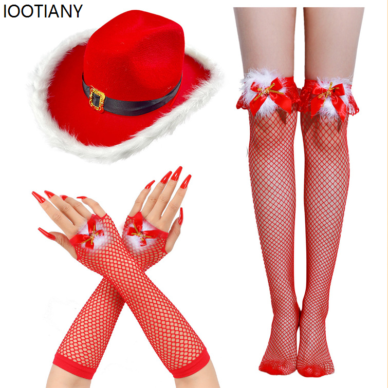 Christmas Element Three-piece Set Autumn Winter Xmas Top Hat Christmas Thickened Warm Hat Circle Headgear Party Dress Up: Gold