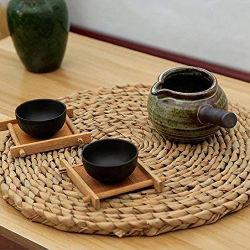 4Pcs Cattail Straw Round Woven Placemats for Dining Table, Rattan Table Mats, Natural Straw Mat Braided, Weave Placemats Handmad