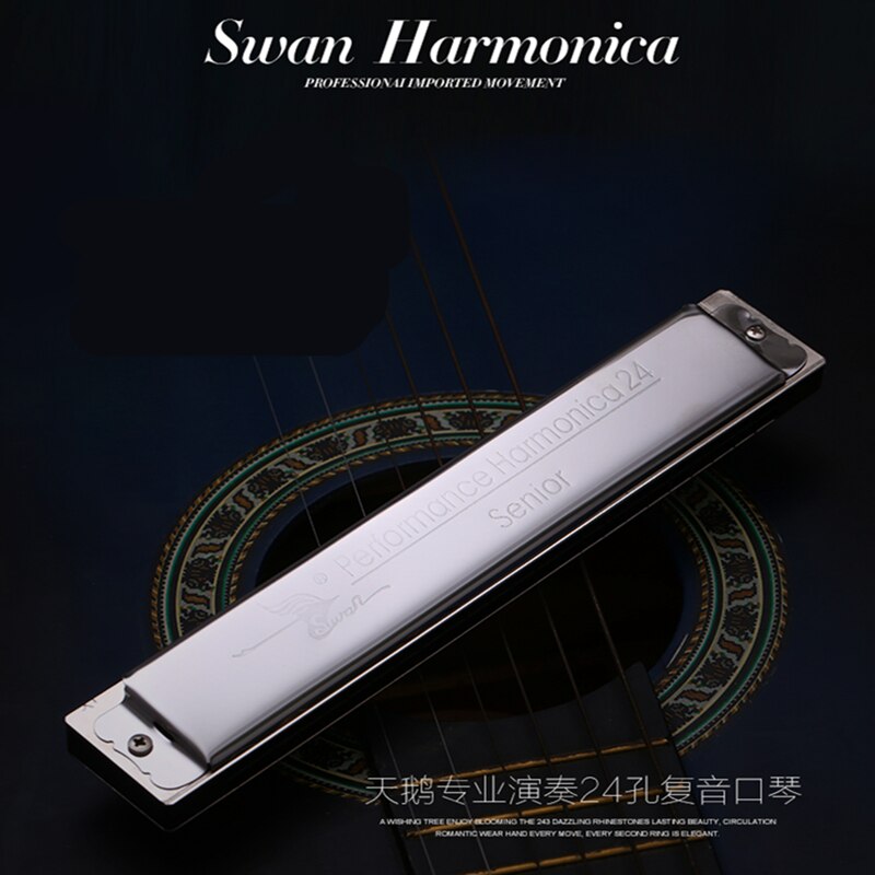 Swan – Harmonica trémolo , 24 trous, argent, C, D, E, F, G, A, B, Instrument de musique, harpe