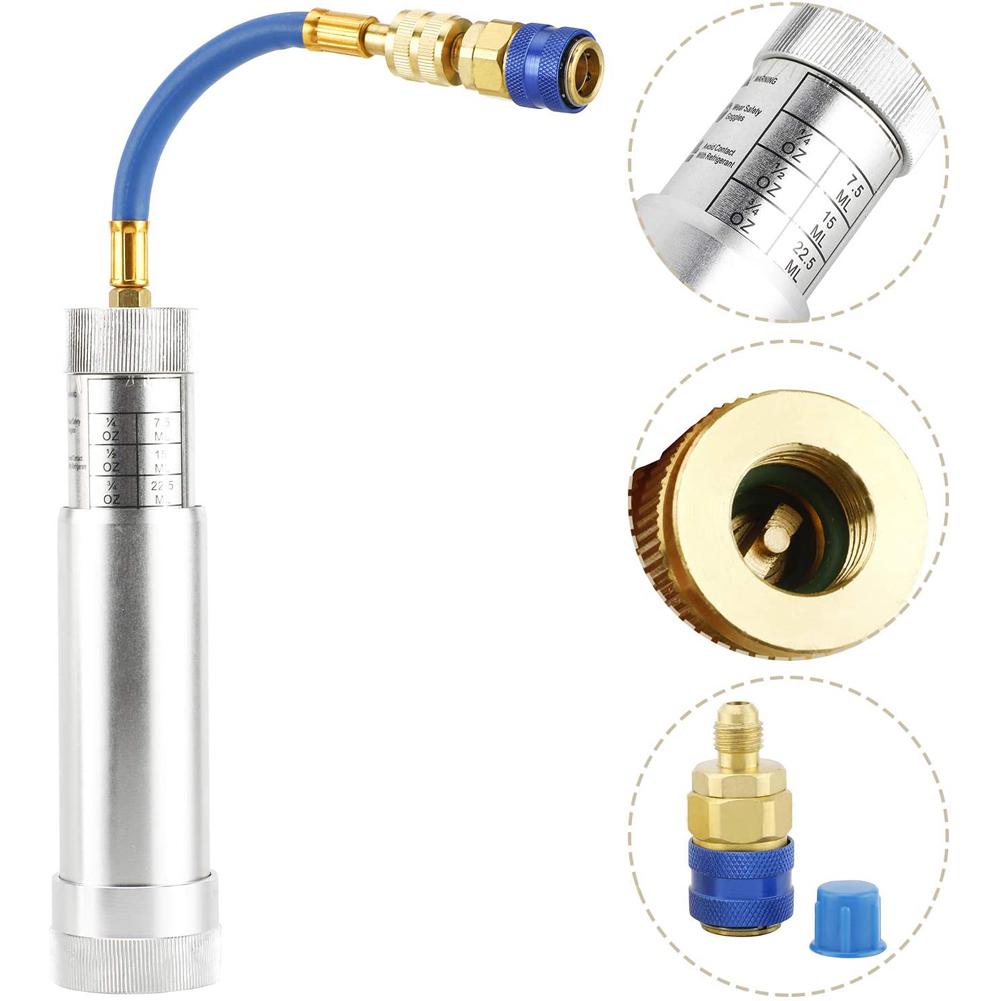 A/C, inyector de aceite y tinte, giro manual, tornillo en aire acondicionado, refrigerante, tubo de llenado, herramienta de inyección, accesorios para automóviles