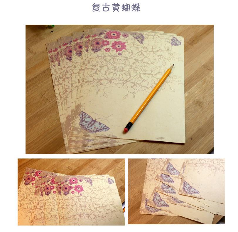 10pcs Kraft Brown Letter Paper Vintage Flowers Letterhead Letter Writing Paper Letter Pad Drawing Sketch Pad Stationery: 3