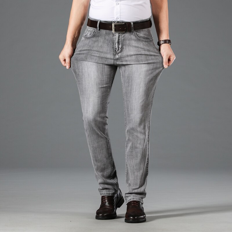 Herfst Smoky Grijs Geavanceerde Stretch Jeans Business Casual Katoen Regular Fit Denim Broek Mannelijke Broek
