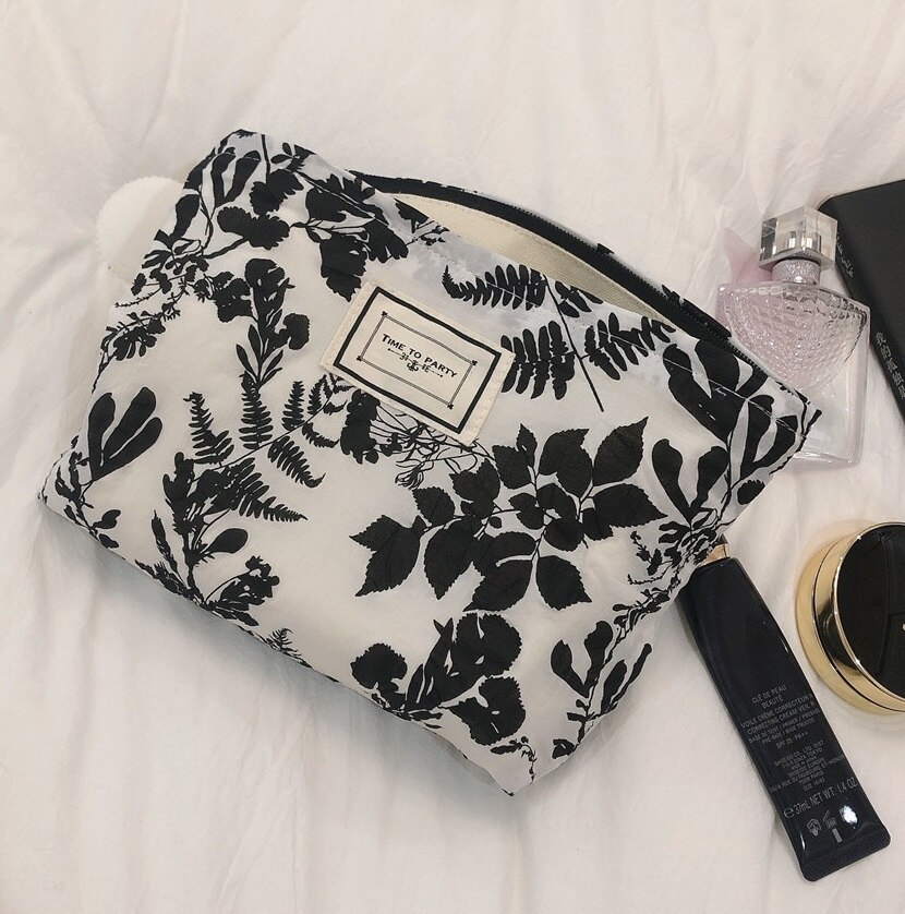 Sac à cosmétiques en tissu de coton à bulles, sac de maquillage pour femmes, organisateur de nécessaire, sacs de toilette de voyage, pochette à cosmétiques à fleurs, étui de beauté: Type E