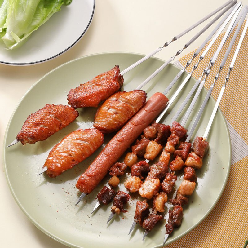 50/100/200 Pcs Reusable Flat Stainless Steel Barbecue Skewers BBQ Needle Stick For Outdoor Camping Cooking Grilling Skewers