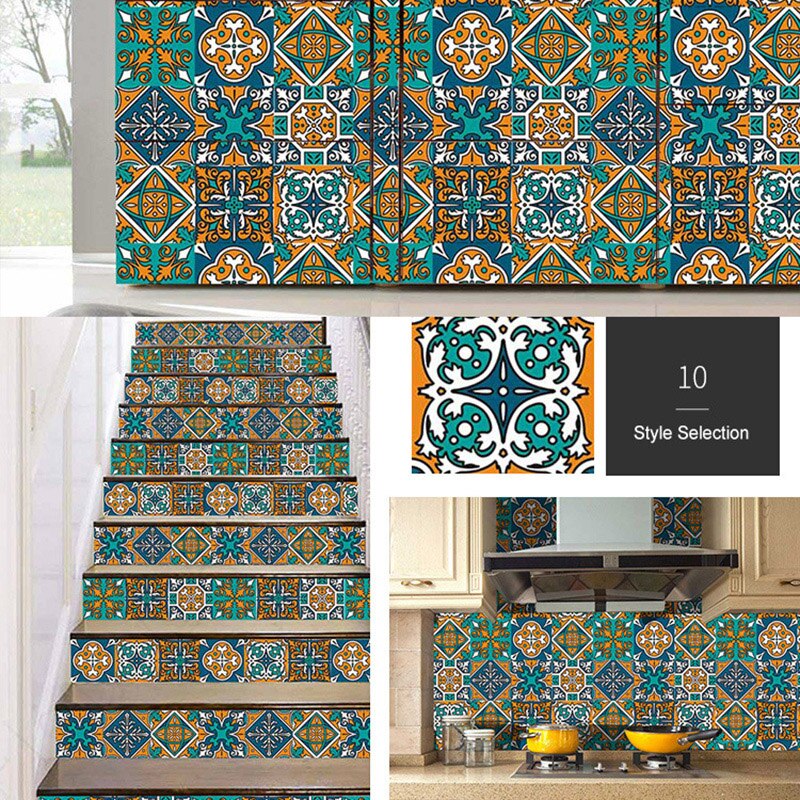 10x Retro Tile Stickers For Kitchen Bathroom PVC Self Adhesive Wall Sticker Living Room DIY Decor Wallpaper Waterproof Dropshing
