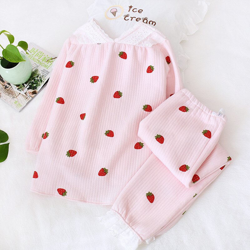 Fdfklak Pink Maternity Pijamas Winter Pregnancy Pajamas 2 Pieces Autumn Cotton Nursing Sleepwear Warm Pregnant Pijama