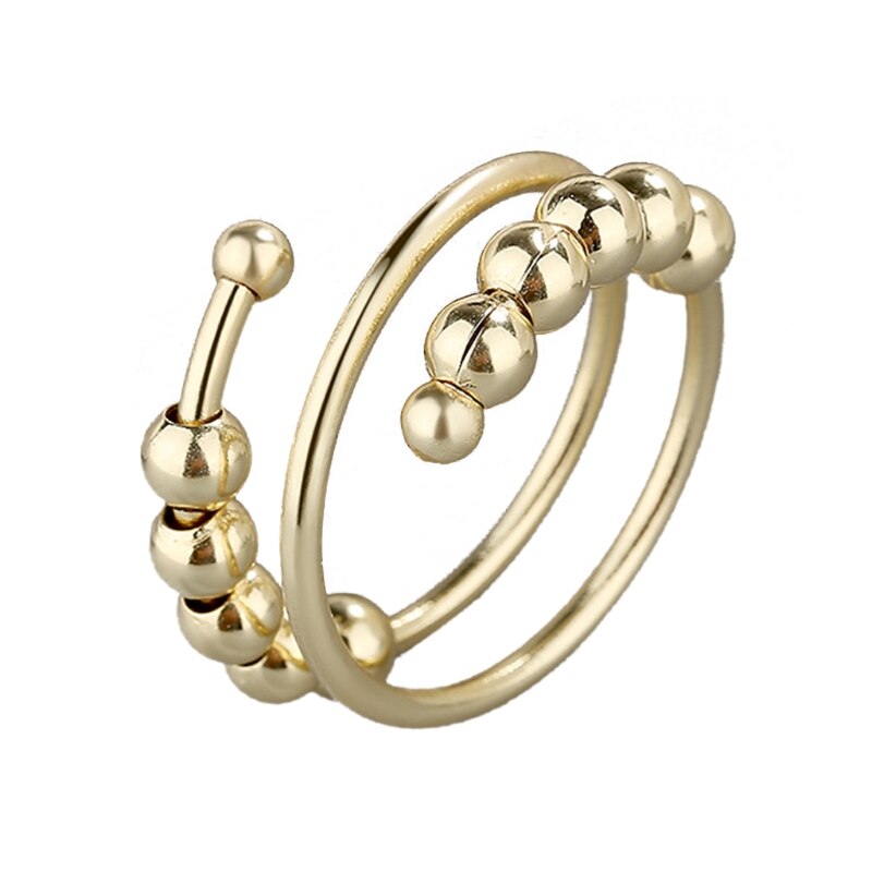 Open Double Layer Adjustable Decompression Color Retention Stress Anxiety Ring Fidget Spinner Beads Ring Worry Ring: GD-2