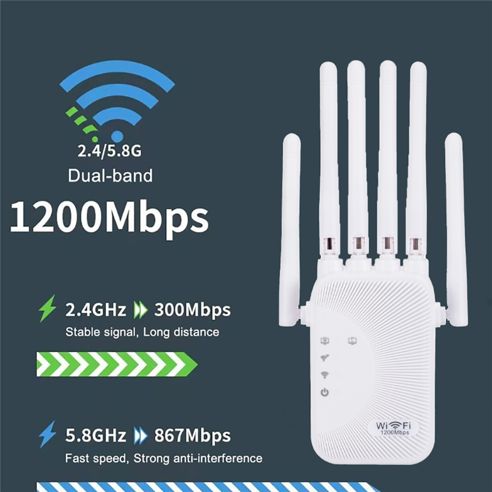 Wzmacniacz sygnału WiFi Kebidumei 1200/300Mbps, repeater, ekspander sieci 2.4G 5G, przedłużacz zasięgu, wzmacniacz sygnału WiFi, bezprzewodowy router Wi-Fi