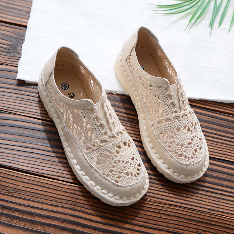 Careaymade-Pure handmade lazy shoes,lace hook Ladies flower casual shoes ,Sweet art comfortable breathable flat shoes,3colors