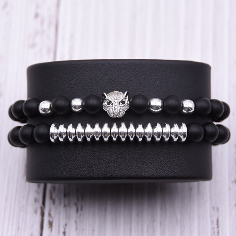 Men CZ Zirconia Leopard head Charms Bracelets 8mm Natural stone Matte Beads Bracelet For Women jewelry pulseras