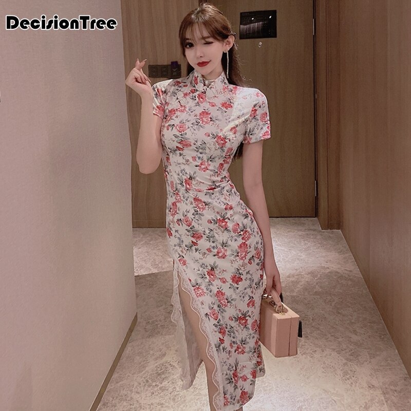 Chinese Jurk Cheongsam Moderne Qipao Korte Avondjurk Traditionele Sexy Nachtclub Retro Cheongsam Chinese Jurk: S