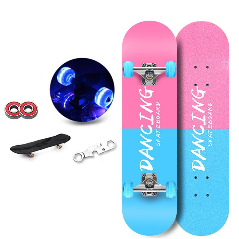 Skateboard 80x20x10cm Double Kicktail Cruiser Rocker Board 6 Layer Maple Flashing Wheels Teenager Sidewalk Skating Board: 3
