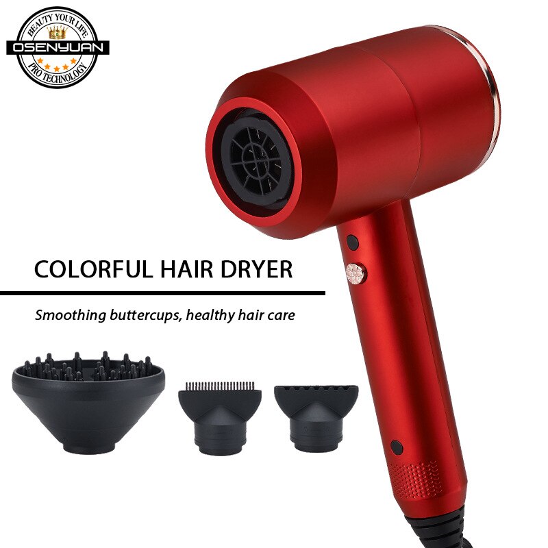 Ionic Blow Dryer Hairdryer with Diffuser Powerful AC Motor 3 Temperature 2 Speed & 1 Cool Setting, Quick Drying: Red / AU