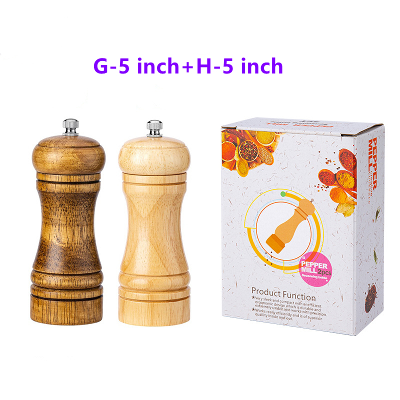 5" 6" 8" 10" Salt and Pepper Grinder, Solid Wood Spice Pepper Mill with Strong Adjustable Ceramic Grinder Kitchen Cooking Tools: H-5 inch-G-5 inch