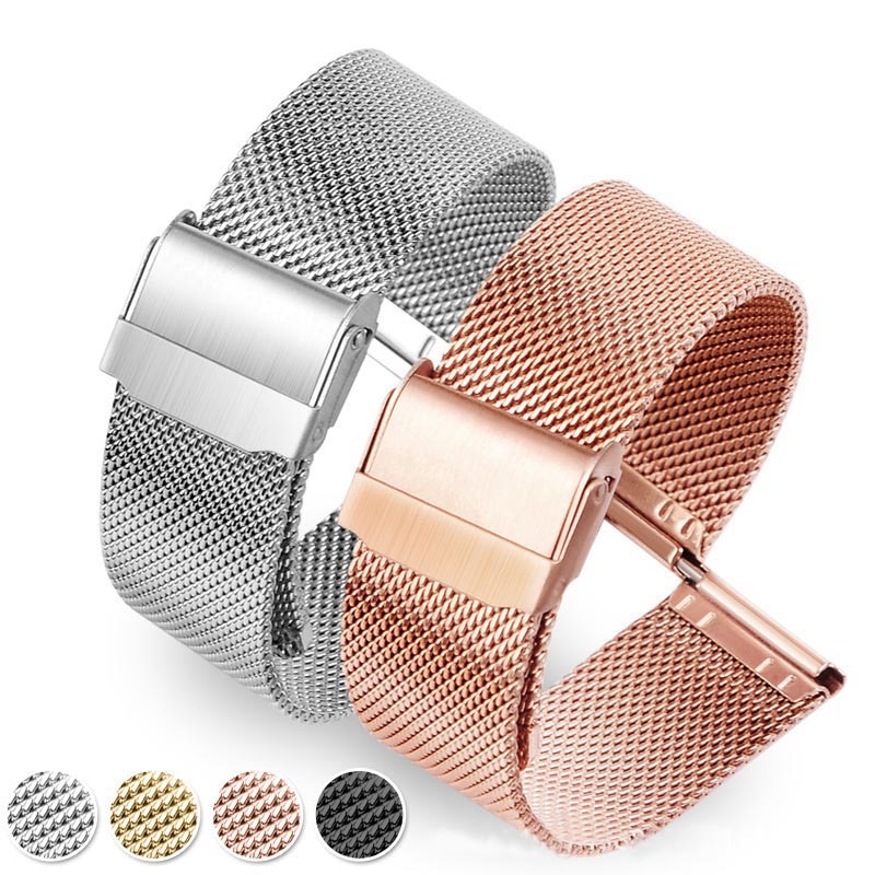 Milanese Horlogeband 12Mm 14Mm 16Mm 18Mm 20Mm 22Mm 24Mm Universele Rvs Metalen horloge Band Strap Armband Zwart Rose Goud