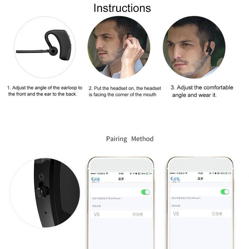 V8 Eenzijdige Opknoping Oor Draadloze Bluetooth Headset Business Sport Bluetooth Headset Stereo Headset Met Microfoon