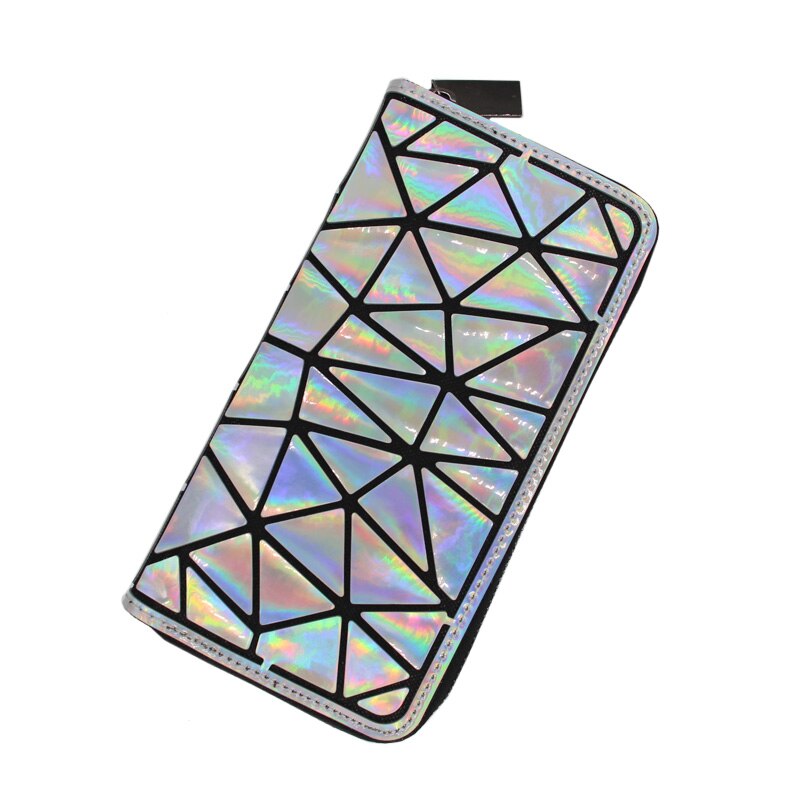 Womens Long Wallet Clutch Luminous Geometric Standard Wallets Purse Women Hologram Zipper Wallet Bag Card Holder: Colorful Long A