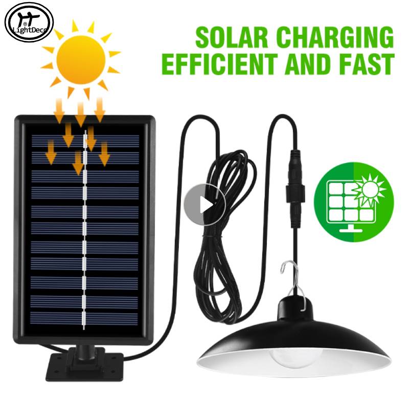 Single Double Head Solar Pendant Light Outdoor Indoor Split Solar Shed Light Remote Power Cord Garden LED Spotlight Street Light