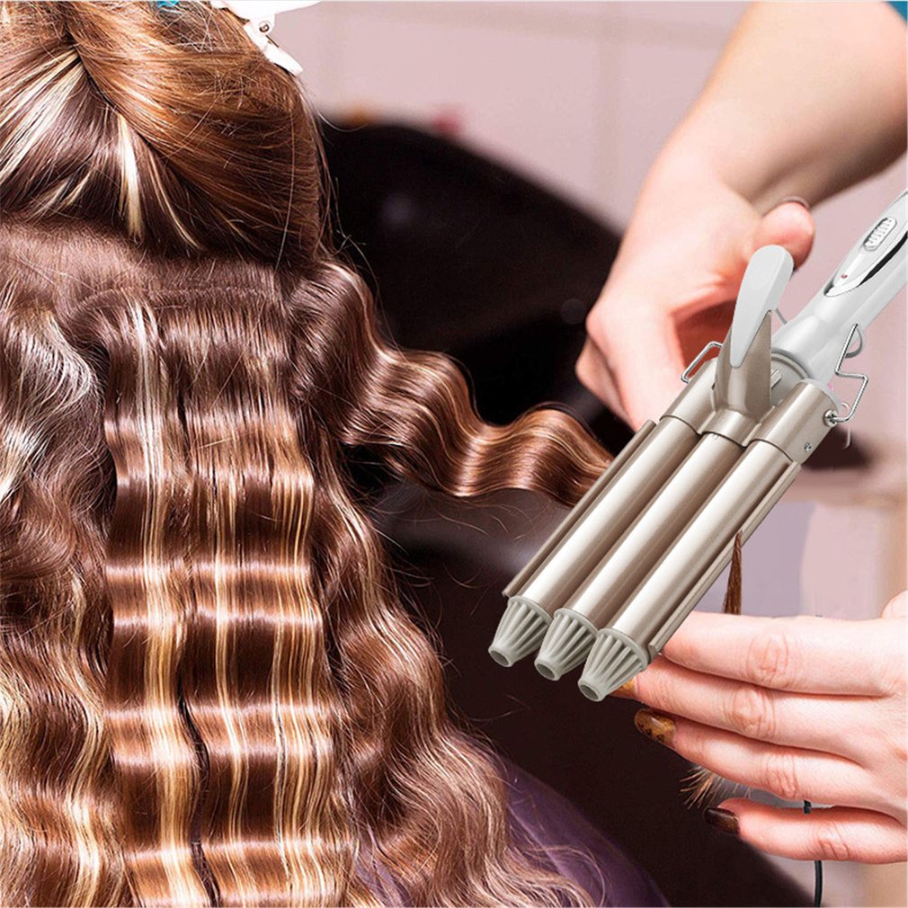 Rizador de pelo con 3 varillas para cabello, palo de pelo de 3 tubos, rizador de pelo grande con rizador de agua