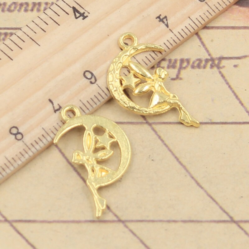 20 piezas de amuletos de hada Ángel Luna estrella 25x14mm tibetano DIY Retro joyería collar antiguo bronce plata colgante de Color: Color dorado