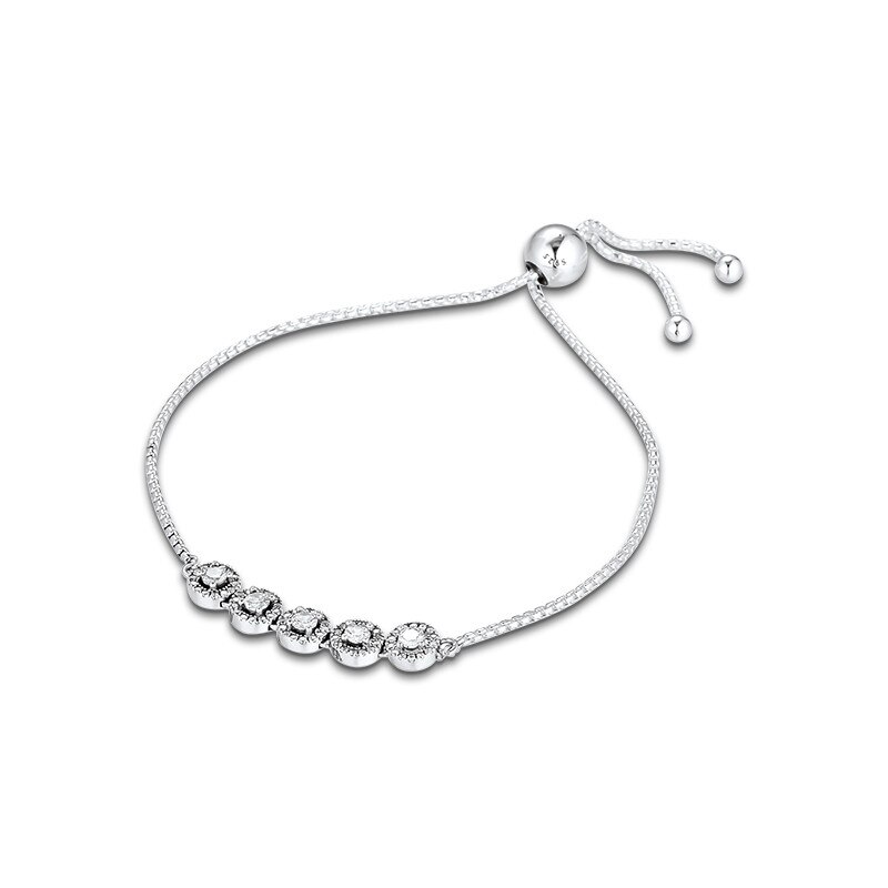 Rotonda frizzante Bracciali a Catena per Le Donne 925 sterlina d'argento cursore Braccialetto Regolabile Gioielli di Cristallo Femminile Dei Monili Del Braccialetto