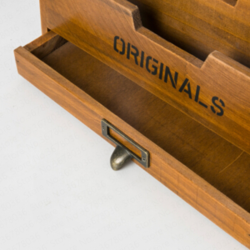 Solid wood retro storage cabinet newspaper books magazine box newspaper rack folder with drawer