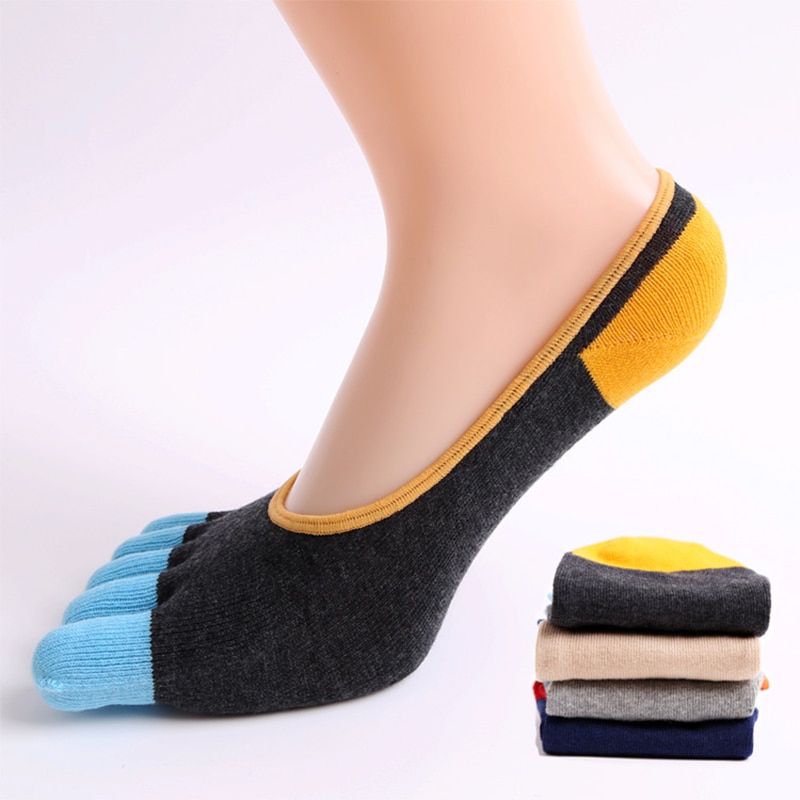 2 par sommer tynde fem-finger sportsokker herre bomuld low cut usynlige sokker mand casual fem-finger ankelstrømper