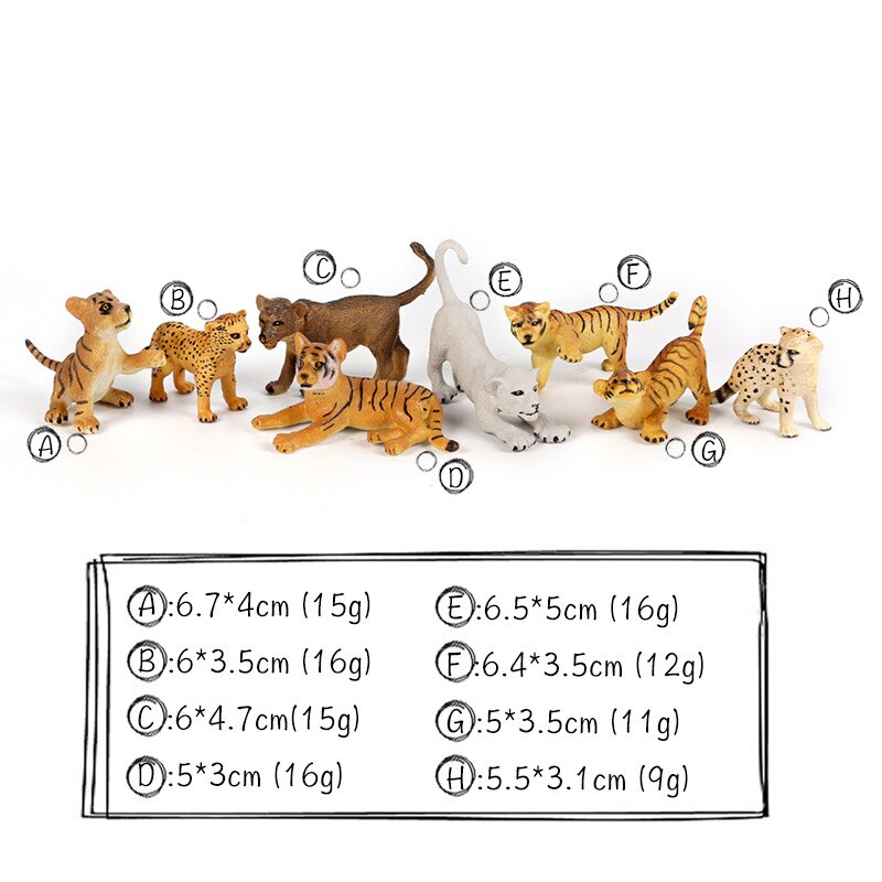 YUC Animal Toy Zoo Set Simulation Figurines Model Wild Lion Tiger Wolf Action Figure Farm Poultry Horse Cow Pig Educational: Little Tiger