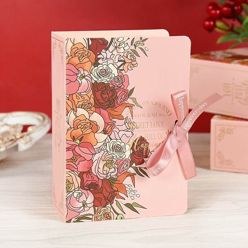 5Pcs Book Shape Candy Boxes with Ribbon Baby Shower Wedding Favors Box Home Birthday Party Decoration Supplies: T03
