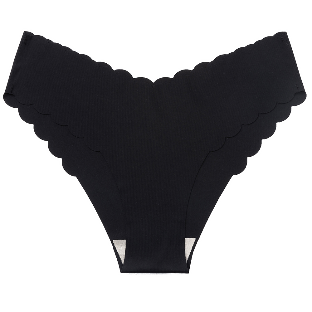 Lenjerie intimă pentru femei, chiloți de mătase fără cusături, cu talie joasă, bikini sexy, slipuri, margini ondulate solide, lenjerie intimă moale: M / Negru