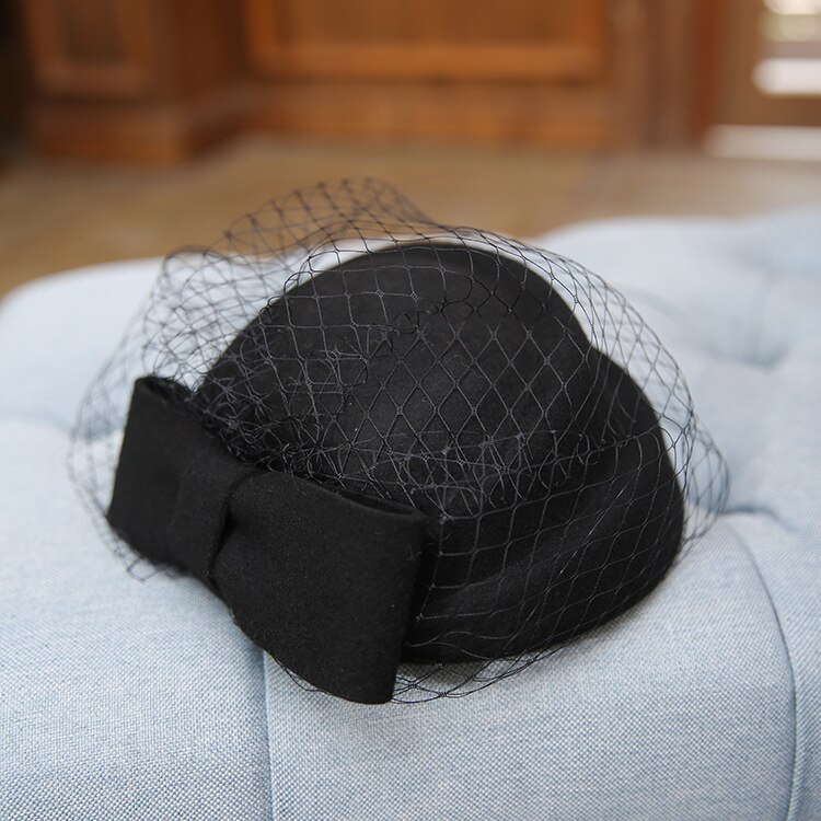 Fascinators hatte ren australsk uld engelsk shell hat med mesh rød sort efterår/vinter hat til kvinder kirketøj: Sort