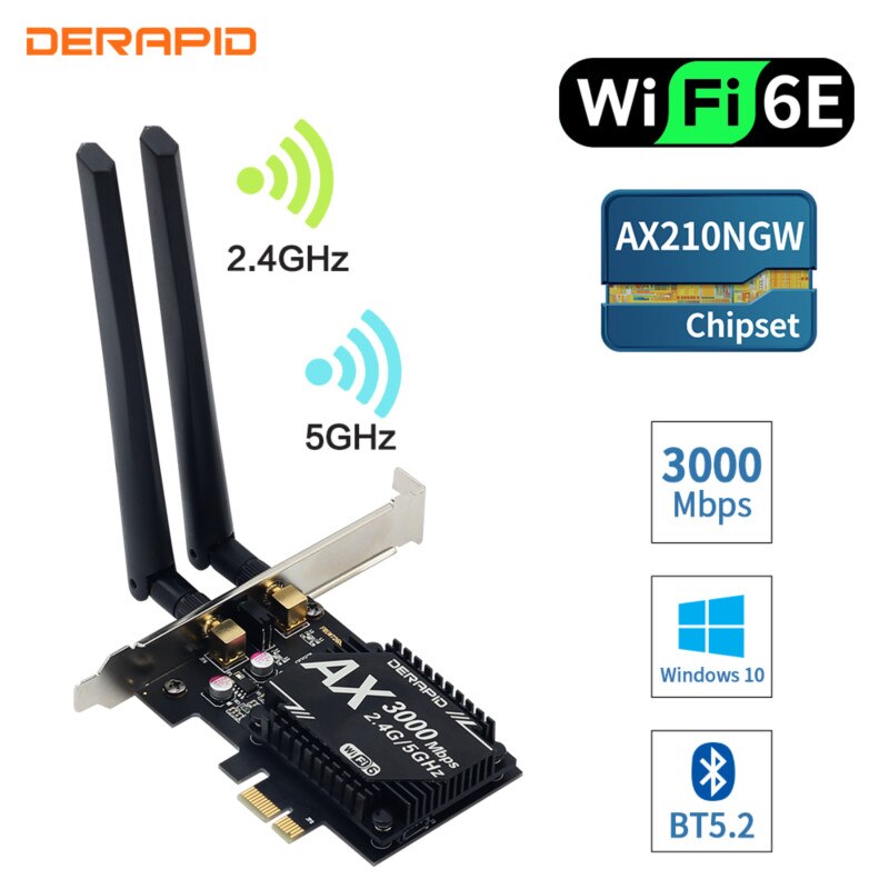 Wi-Fi 6E Intel AX210 2,4 Gbps Drahtlose WiFi6 Karte Adapter Bluetooth 5,2 802,11 ax Schreibtisch 2,4G/5G/6Ghz PCIE Netzwerk Karte Fenster10