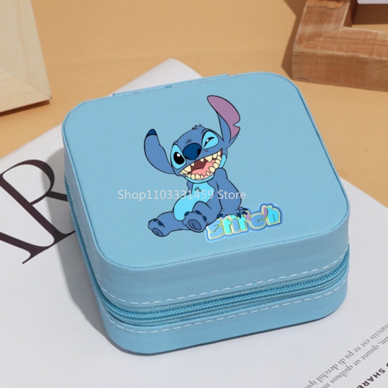 Stitch Draagbare Mini Sieraden Opbergdoos Reisorganisator Sieraden Case Sieraden Organizer Display Opslag Oorbellen Houder Case: Blauw