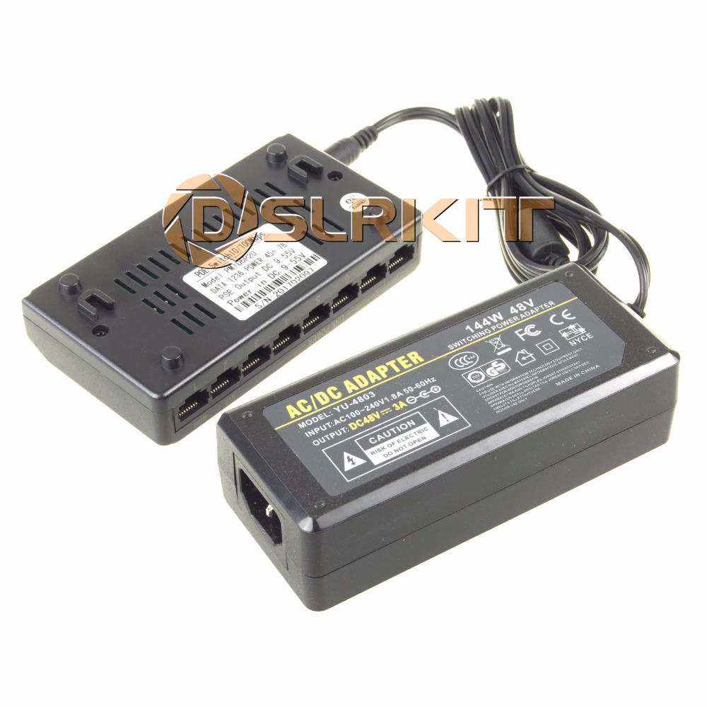 DSLRKIT 72W 8 Ports 6 PoE Injector Power Over Ethernet Switch 48V 2A PMID6P2U