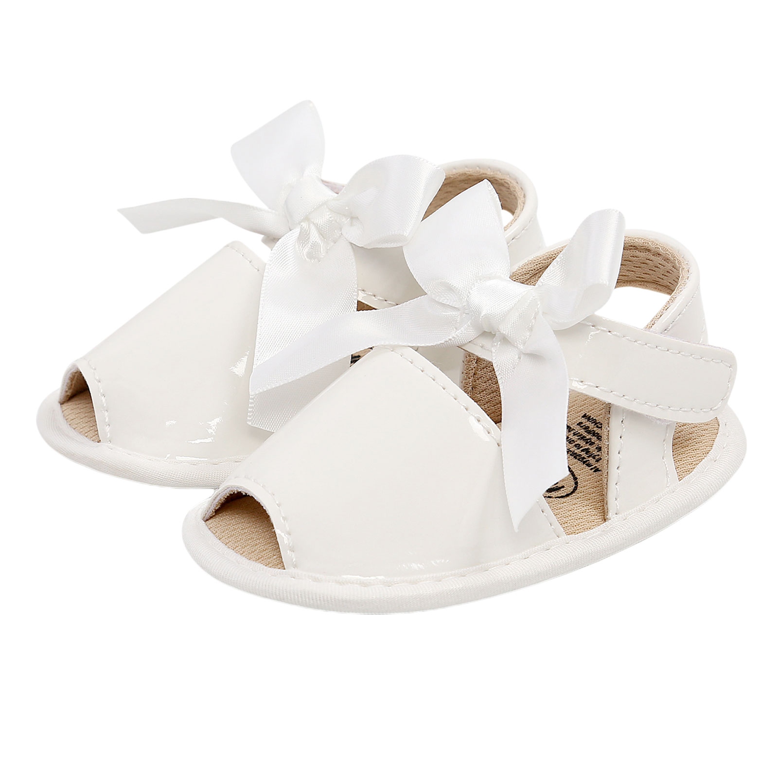 Sandales pour bébés filles, chaussures respirantes à semelle souple avec décoration à nœud papillon, pour photographie de fête: WHITE / 13-18 mois