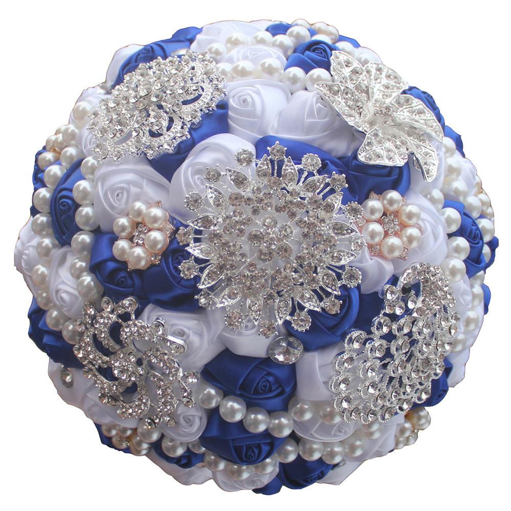 14 Colors 1Piece Ivory Flower Bouquet Stunning Pearls Beaded Crystal Bouquet De Mariage Wedding Flowers Bridal Bouquets: Royal blue White