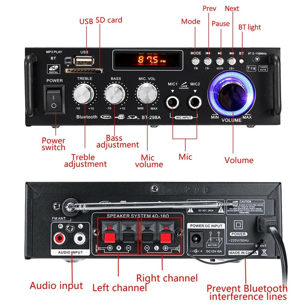 600W 12V 220V USB Auto bluetooth HiFi Stereo Audio- Energie Verstärker Fernbedienung für Auto Auto Hause Audio- USB Blitz Disk Radio