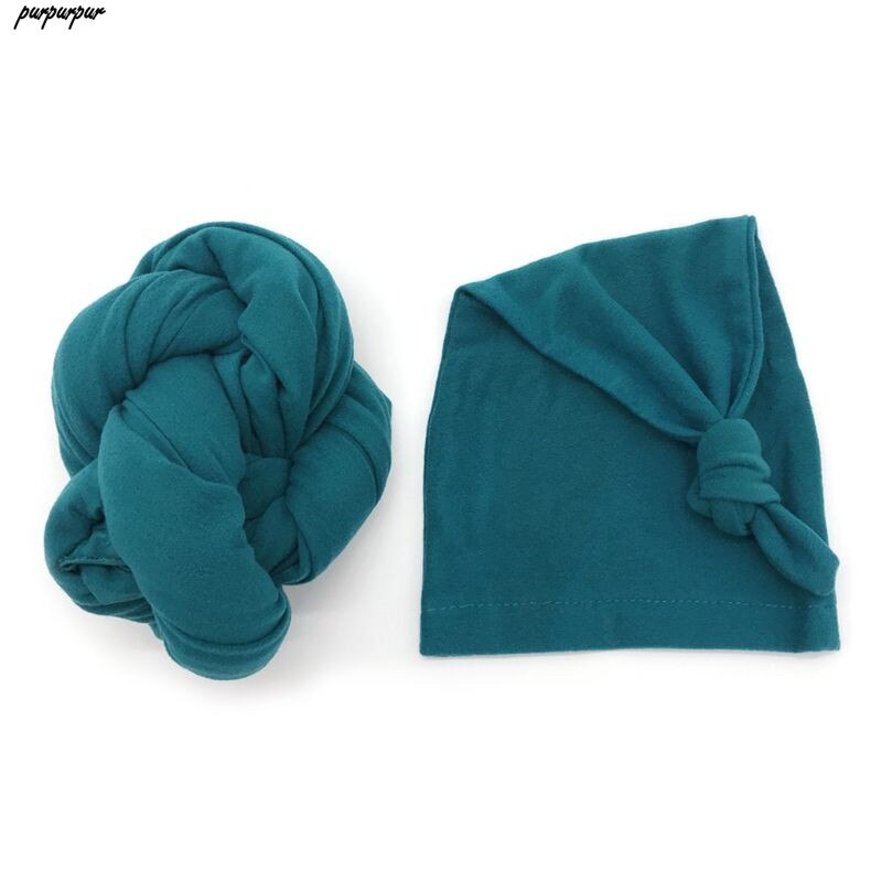 Envoltura elástica para bebé + sombrero accesorios de fotografía recién nacido Color sólido suave accesorios para sesiones fotográficas infantiles: Blue